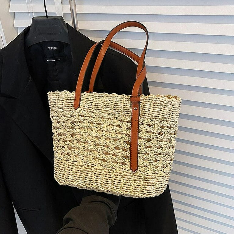 CoCopeaunts Fashion Hollow Out Woven Bag Large Capacity Beach Holiday Trend Bag Handwoven Adjustable Shoulder Shopper Bag Designer Handbag