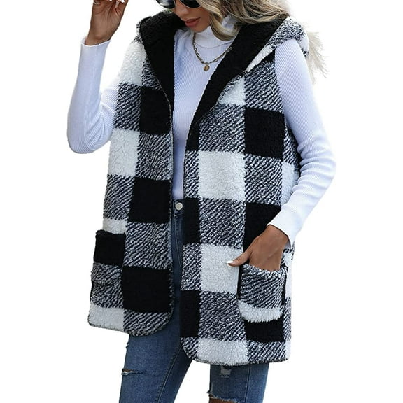 CoCopeaunts Fashion Outwear Vest for Women Thick Warm Reversible Fleece Puffer Vest Zip Pockets Fall Winter Cardigan Wrap