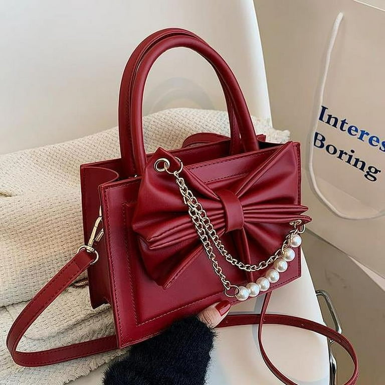 CoCopeaunts Fashion Womens Handbag Elegant Solid Color Designer Bags Luxury  Pearl Bows Chain Wedding Spring Trendy Square Shoulder Bag 