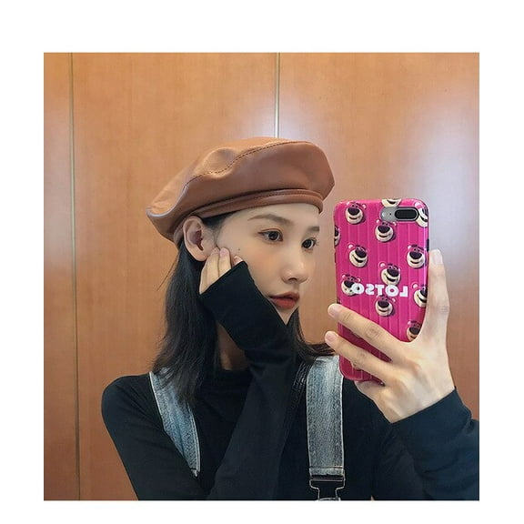 CoCopeaunts Faux Leather Beret Hats Women Hat Street French Artist Warm Beanie Cap Autumn Winter Retro Solid Color Black Beret