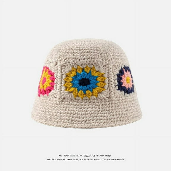 CoCopeaunts Female Handmade Flower Knitted Fisherman Hat Women Crochet Color Matching Bucket Cap Autumn Winter Ladies Warm Wool Panama Caps