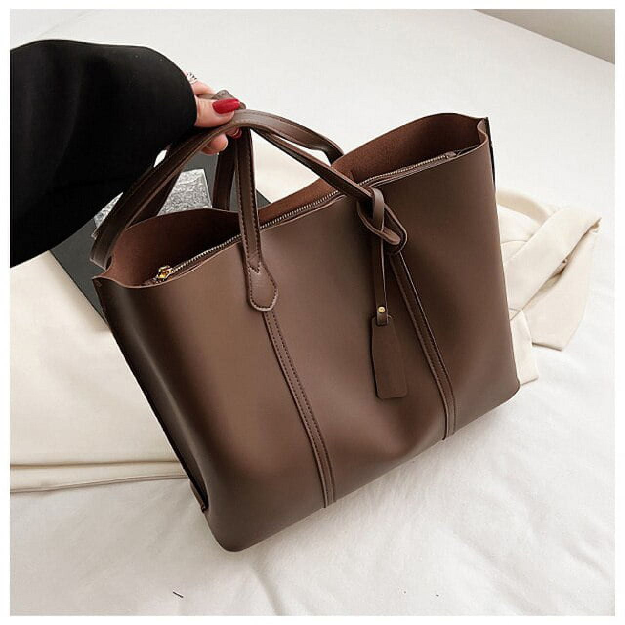 Panelled Hit Color Fashion Tote Bag 100% Natural COW Leather Women Handbag  Business OL Style Wide Strap Office Girl Shoulder Bag