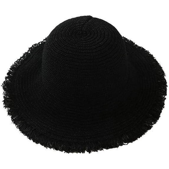 CoCopeaunts Floppy Straw Hat for Women Wide Brim Summer Handmade Woven Sun Hats UV Protection Breathable Beach Hat with Fringes