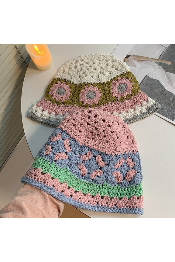 Flower Knitted Bucket Hats For Women Handmade Crochet Hollow Basin Hat Ladies Skullies Cap Spring Summer Sunscreen Sun Hat Gorro