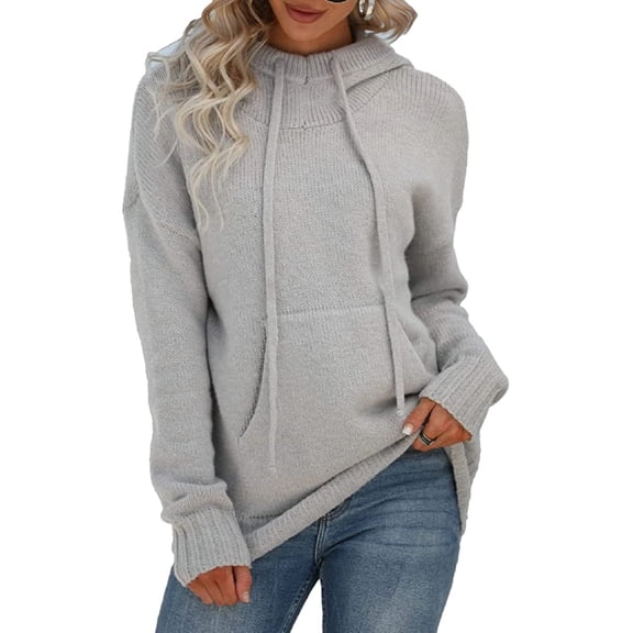 CoCopeaunts Hoodie Sweaters for Women Slouchy Solid Color Casual Loose Long Sleeve Pocket Pullover Sweaters with Drawstring