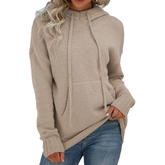 CoCopeaunts Hoodie Sweaters for Women Slouchy Solid Color Casual Loose Long Sleeve Pocket Pullover Sweaters with Drawstring