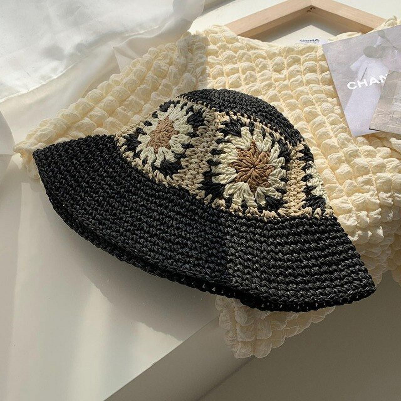 Japan Korea Crochet Sun Hat Women Summer Flowers Pure Hand Woven