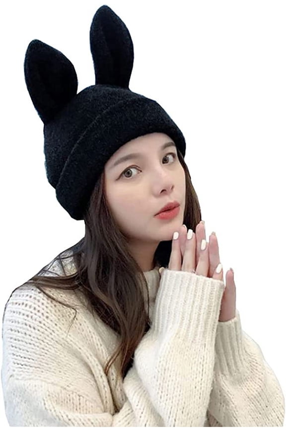 s Knit Beanie Hats for Women Bunny Hat Warm Knit Rabbit Ear Crochet Skull Cap with Cute Rabbit Bunny Ears