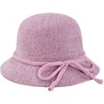 thumbnail image 1 of CoCopeaunts Knit Bucket Hat Women Solid Color Crochet Bowler Hats with Bowknot Lacing Strap Charming Winter Basin Hat for Girl, 1 of 8