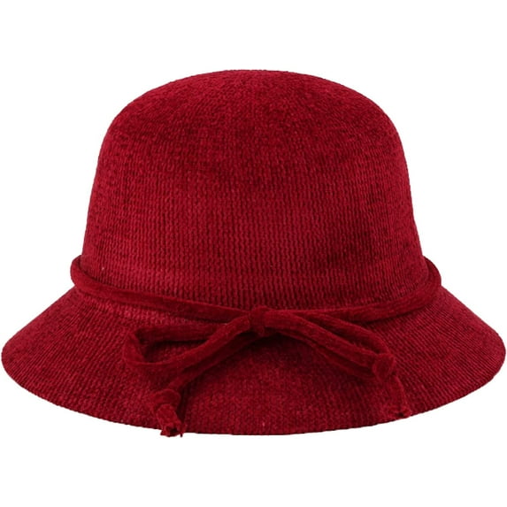 CoCopeaunts Knit Bucket Hat Women Solid Color Crochet Bowler Hats with Bowknot Lacing Strap Charming Winter Basin Hat for Girl