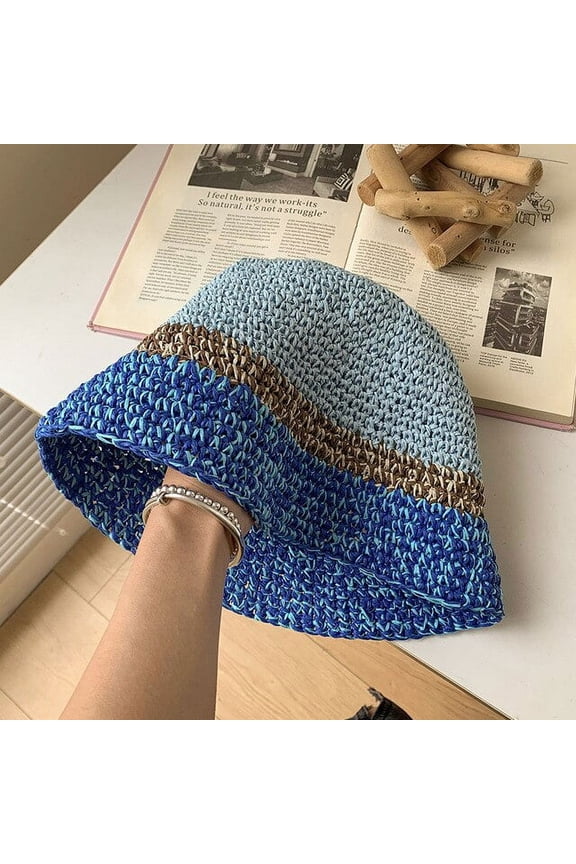 Knitted Mix-color Bucket Hats For Women Spring Summer Travel Sunshade Hat Female Crochet Fishermen Hats Outdoor Basin Cap Gorros