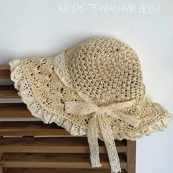 CoCopeaunts Lace Bow Straw Hat For Women Summer Foldable Wide Brim Floppy Sun Hat Oudoor Girls Beach UV Protect Sunscreen Caps Lady Female