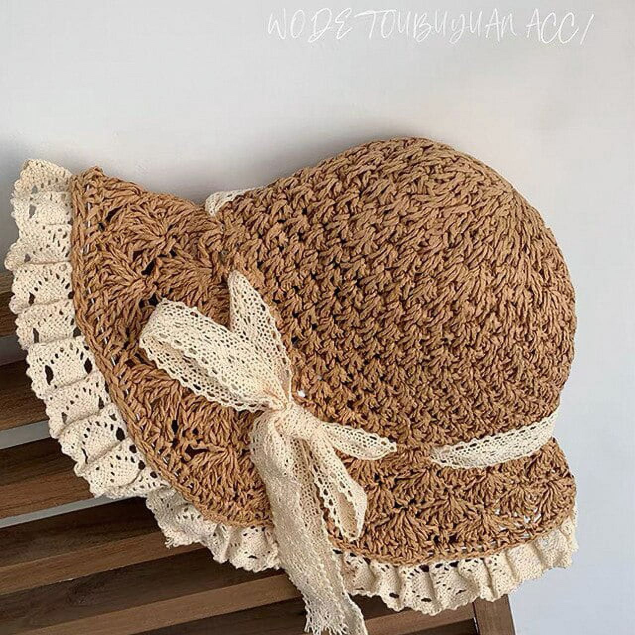 Women Summer Colorblock Straw Bowknot Sunproof Hat