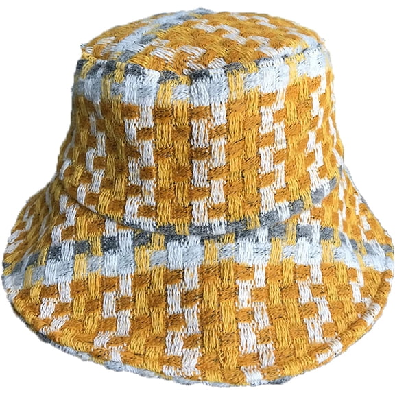 CoCopeaunts Ladies Bucket Hat Artistic Simple Grid Female Foldable Basin Hat Autumn Winter Warm Soft Packable Fisherman Hats