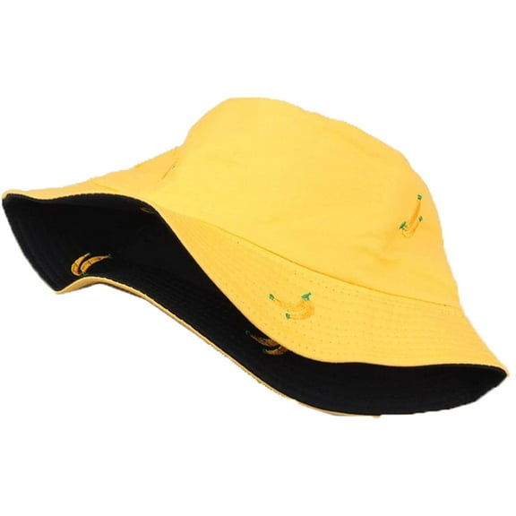 CoCopeaunts Ladies Bucket Hat Banana Embroidered Double Side Wear Basin Hat Students Sunshade Hat Outdoor Couple Fisherman Hat