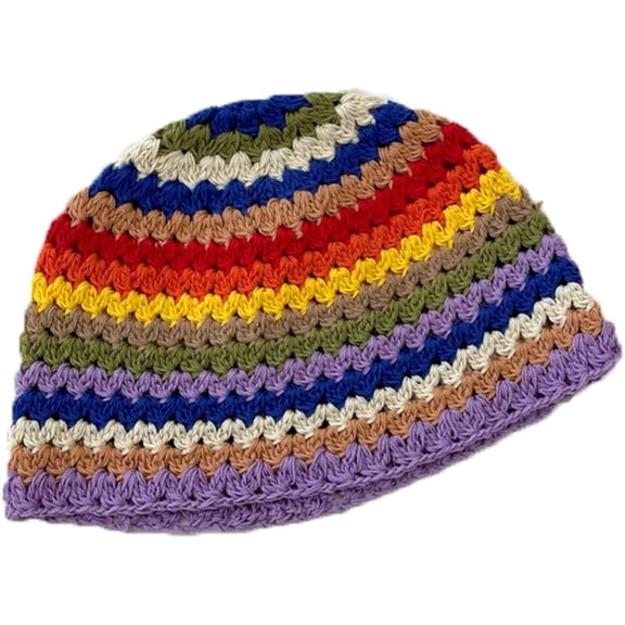 CoCopeaunts Ladies Bucket Hat Fashion Rainbow Knitting Spring Autumn Hollow Women Bucket Cap Trendy Outdoor Wide Brim Basin Hat