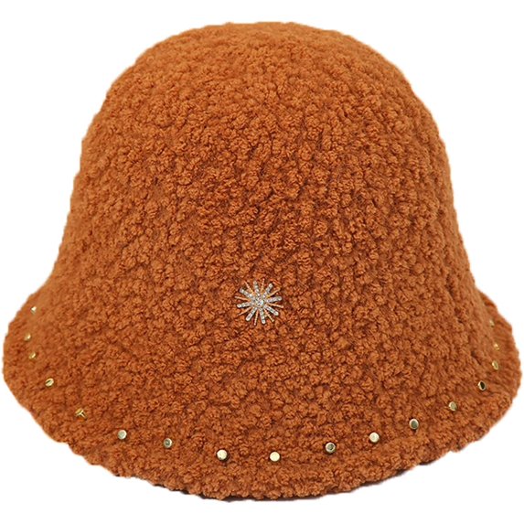 CoCopeaunts Ladies Bucket Hat Solid Color Lambs Wool Casual Warm Women Girls Basin Cap Rivet Edge Decorate Trend Fisherman Hat