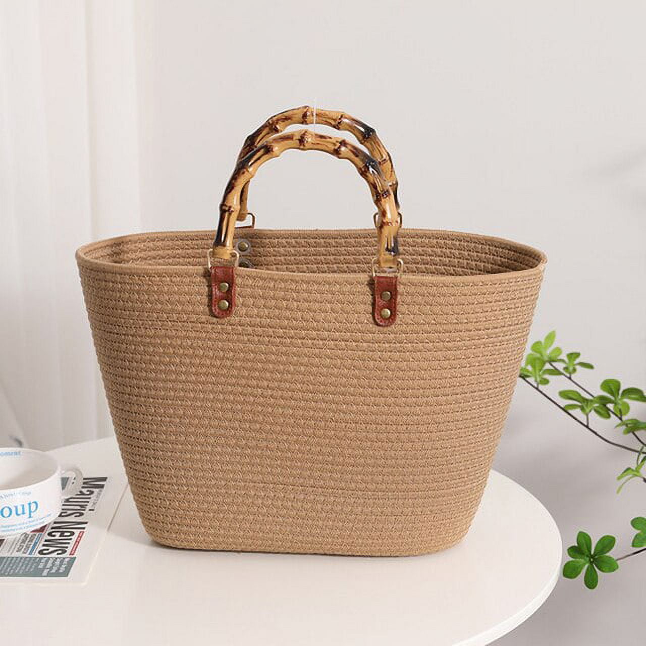 New Fashion Portable Bucket Bag, Casual Woven Handbag