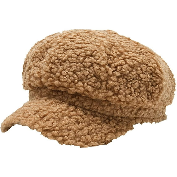 CoCopeaunts Lamb Wool Newsboy Cap Fashion Warm Artist Painter Hat Solid Vintage Octagonal Beret Hats for Women Visor Cap