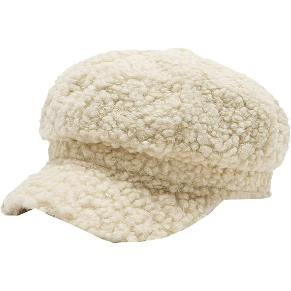 CoCopeaunts Lamb Wool Newsboy Cap Fashion Warm Artist Painter Hat Solid Vintage Octagonal Beret Hats for Women Visor Cap