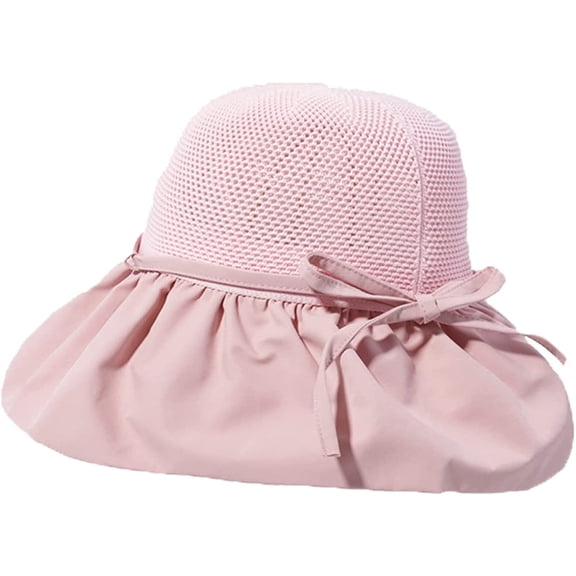 CoCopeaunts Large Bucket Hat Plain New All-Match Summer Hollow Fisherman Hat Female Sunshade UV Protection Bow Strap Basin Hat