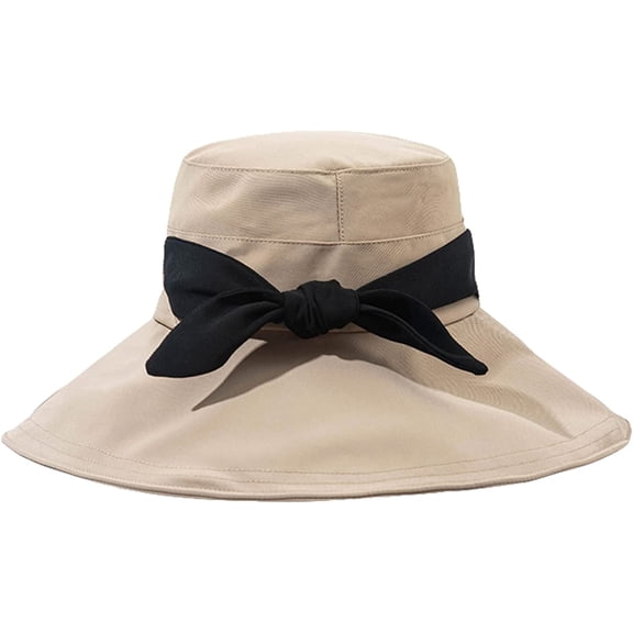 CoCopeaunts Large Bucket Hat Wide Brim Bow Ladies Bucket Hats for Women Beach Chin Strap Casual Fisherman Hat Daily All-Match