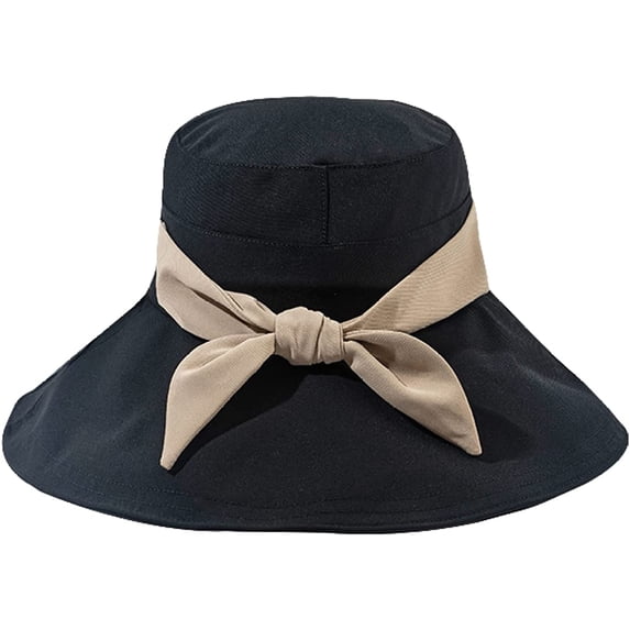 CoCopeaunts Large Bucket Hat Wide Brim Bow Ladies Bucket Hats for Women Beach Chin Strap Casual Fisherman Hat Daily All-Match