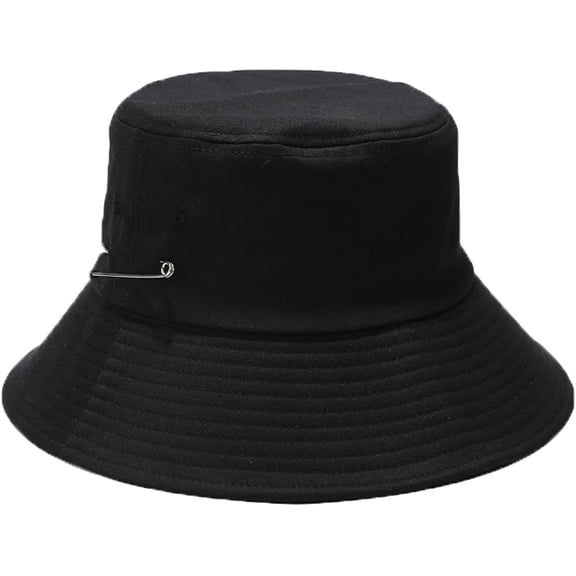CoCopeaunts Large Bucket Hat Women Big-Brimmed Fisherman Hat Unisex Pure Color Basin Caps with Adjustable Chin Strap Pin Decorate