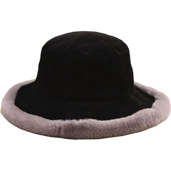 CoCopeaunts Large Bucket Hat Women Vintage Corduroy Splicing Plush Brim Fishing Hats Foldable Winter Fashion Warm Basin Hat