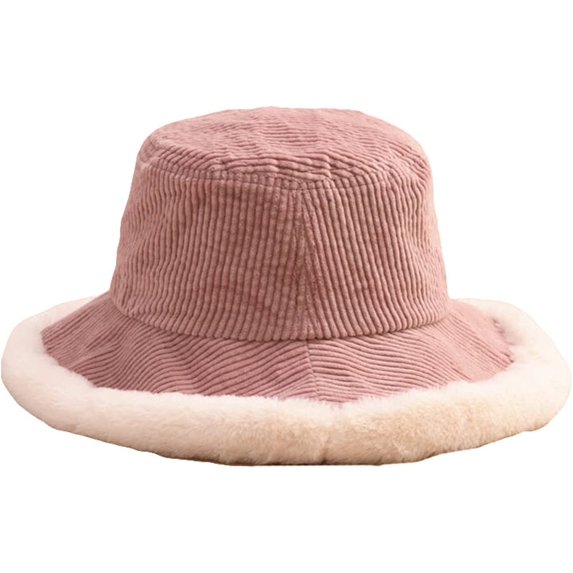 CoCopeaunts Large Bucket Hat Women Vintage Corduroy Splicing Plush Brim Fishing Hats Foldable Winter Fashion Warm Basin Hat