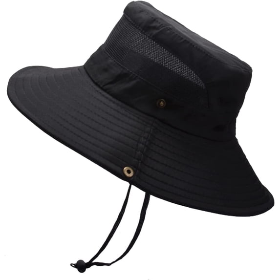 CoCopeaunts Large Bucket Hat for Men Big Brim Anti-UV Fishing Cap Breathable Mesh Fisherman Hat with Adjustable Chin Strap