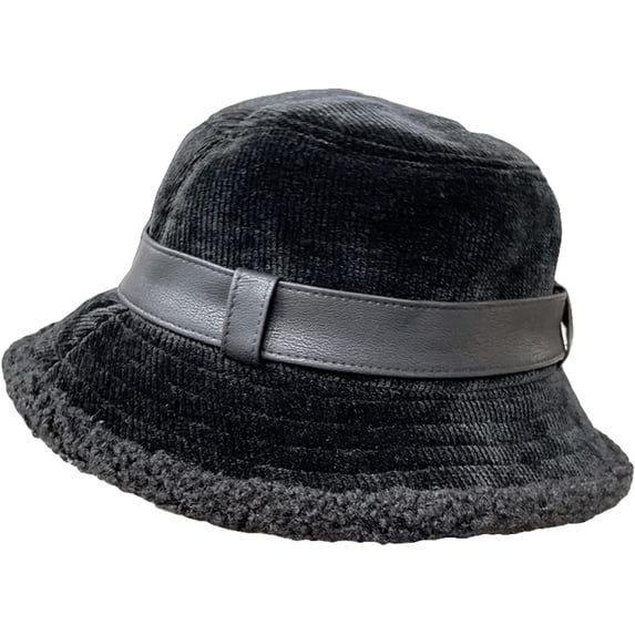 CoCopeaunts Large Bucket Hat for Women Outdoor Leisure Warm Corduroy Basin Hat Lambs Wool Brim with Pu Leather Belt Fisherman Hat