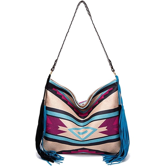 CoCopeaunts Large Tote Bag for Women Retro Ethnic Hobo Bag Fashion Woven Handbag Shoulder Bag Canvas Bag with Tassels