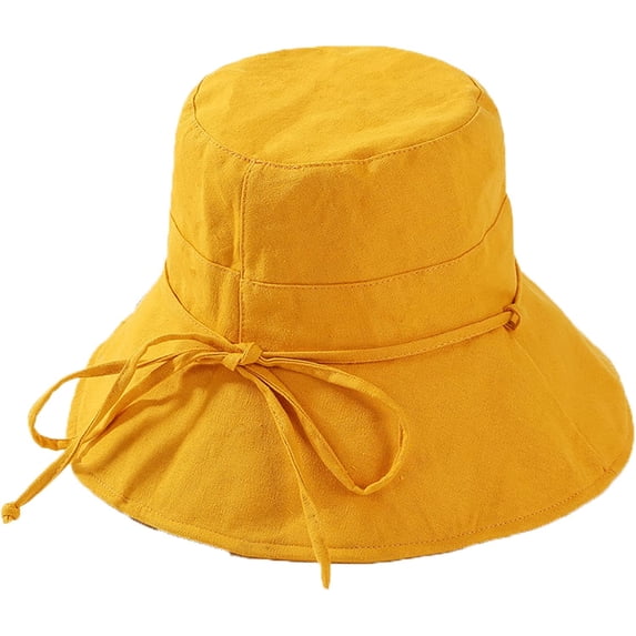 CoCopeaunts Large Wide Brim Bucket Hat for Women Summer Foldable Anti-UV Solid Color Sun Hat Lady Sunscreen Bucket Cap Bow Belt