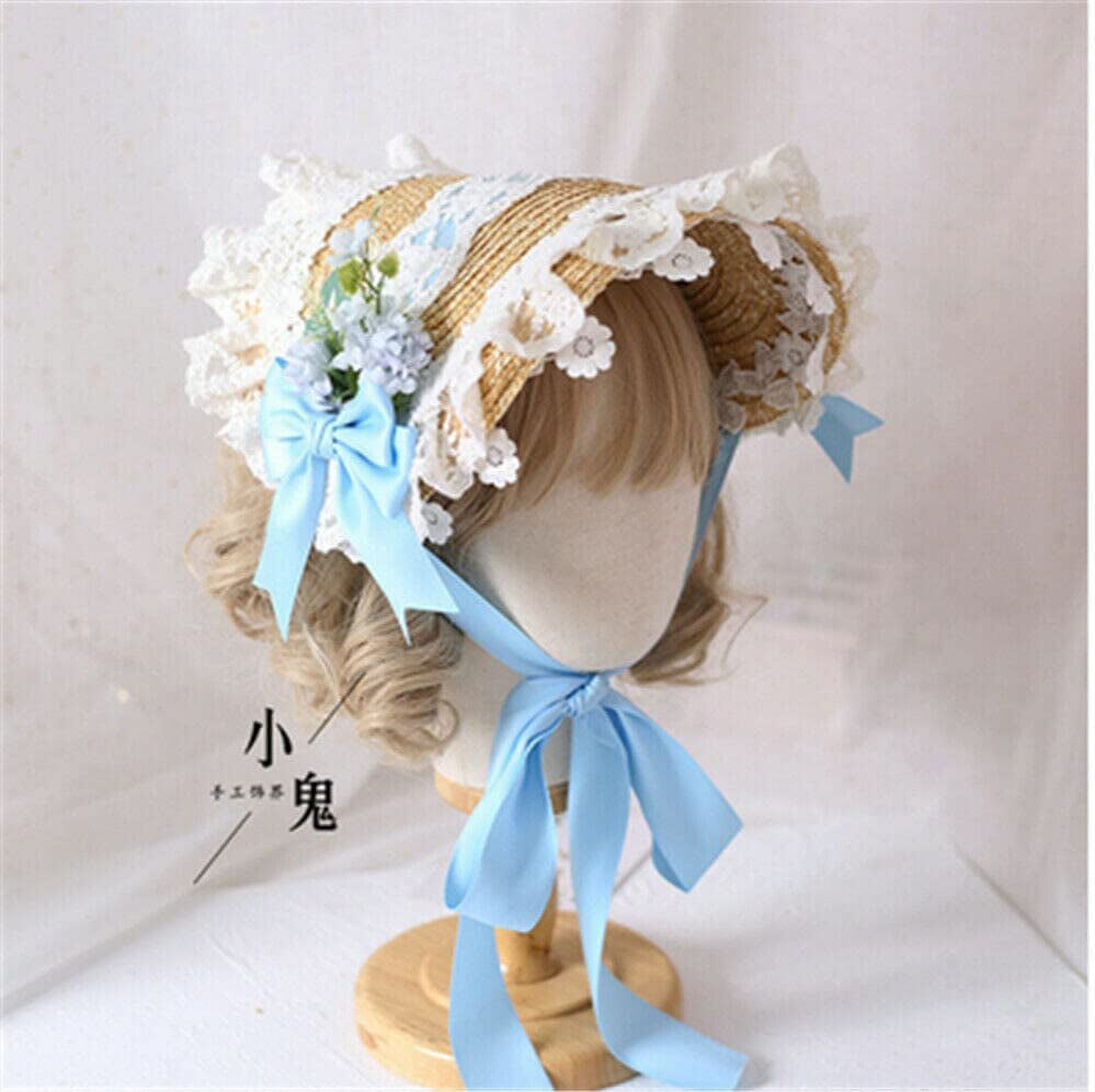 Victorian Women Floral Poke Bonnet Straw Hat Sweet Girls Tea Party Hat