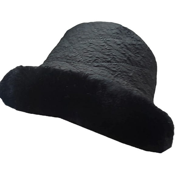 CoCopeaunts Luxury Bucket Hats Winter Windproof Keep Warm Checkered Basin Cap Western Style Fisherman Hat with Plush Large Brim