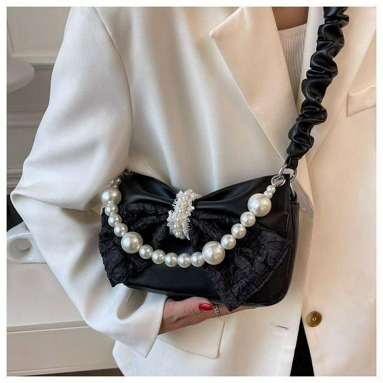Cocopeaunts Women's Luxury Designer Bow Pearl Shoulder Bag
