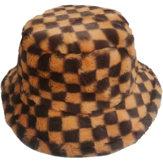 CoCopeaunts Men Bucket Hat Fashion Chessboard Checker Plush Fisherman Hat Women Autumn Winter Thickened Vintage Keeping Warm Cap