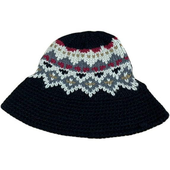 CoCopeaunts Men Bucket Hat Wide Brim Ethnic Style Knitted Hats Retro Outing Jacquard Weave Warmth Hand-Woven Fisherman Hat