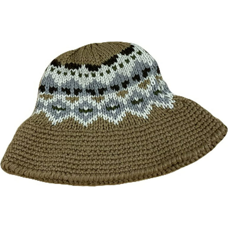 CoCopeaunts Men Bucket Hat Wide Brim Ethnic Style Knitted Hats Retro Outing  Jacquard Weave Warmth Hand-Woven Fisherman Hat 
