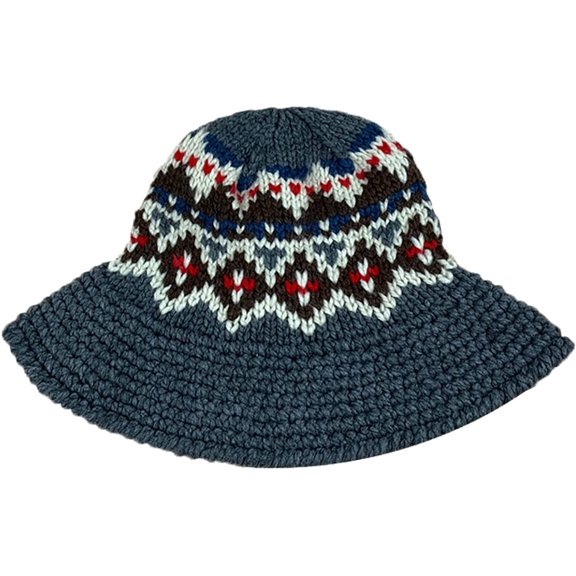 CoCopeaunts Men Bucket Hat Wide Brim Ethnic Style Knitted Hats Retro Outing Jacquard Weave Warmth Hand-Woven Fisherman Hat