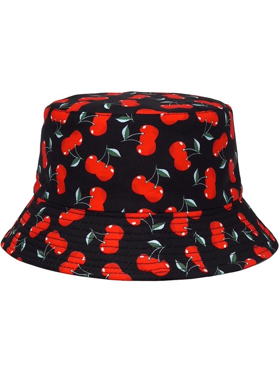 Men Fisherman Hat Cherry Fruit Cotton Women Bucket Hat Summer Travel Packable Wide Brim Reversible Fisherman Cap