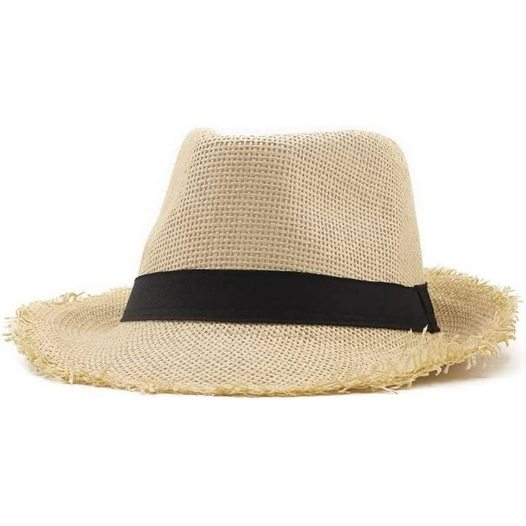 CoCopeaunts Men's Beach Hat Summer Panama Cap Casual Trilby Fedora Hat Male  Straw Hat UV Protection Wide Brim Sombrero (Beige) 