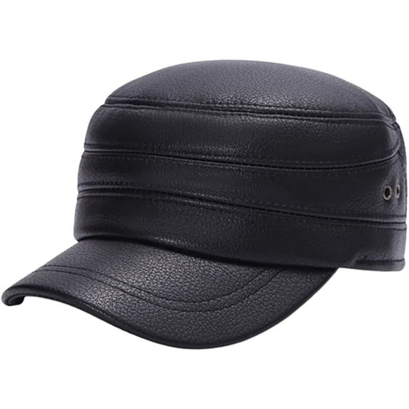 CoCopeaunts Men's Winter Baseball Cap PU Leather Warm Peaked Hat with Fold Earmuffs Casual Classic Outdoor Travel Dad Hat