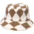 thumbnail image 1 of CoCopeaunts Mens Bucket Hat Europe American Style Winter Warm Geometry Diamond Plaid Fisherman Cap Lamb Wool Basin Cap for Women, 1 of 8
