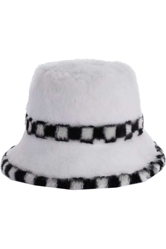 Mens Bucket Hat Winter Plush Warm Fashion Hundred Women Basin Cap Splicing Checkerboard Lattice Brim Fisherman Hats