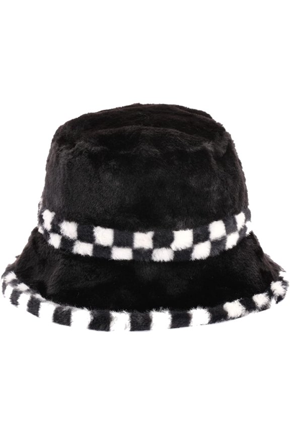Mens Bucket Hat Winter Plush Warm Fashion Hundred Women Basin Cap Splicing Checkerboard Lattice Brim Fisherman Hats