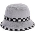 thumbnail image 1 of CoCopeaunts Mens Bucket Hat Winter Plush Warm Fashion Hundred Women Basin Cap Splicing Checkerboard Lattice Brim Fisherman Hats, 1 of 8