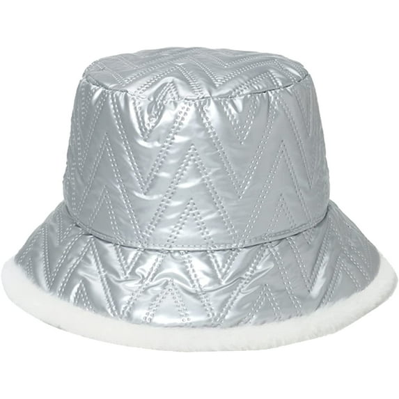 CoCopeaunts Metal Leather Wave Men Bucket Hat Plush Thickened Winter Keep Warm Basin Hat Reversible Fisherman Hat for Women