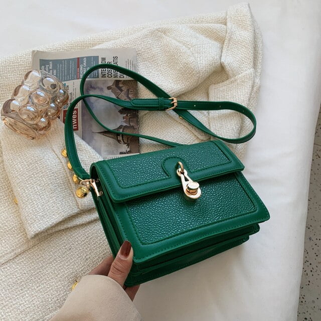 Green Leather Quilted Bag Flap Square Chain Shoulder Bags Small Size